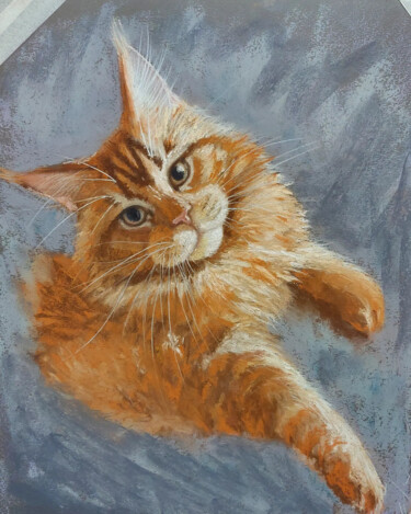 Painting titled "Рыжий кот" by Irina Nikulina, Original Artwork, Pastel