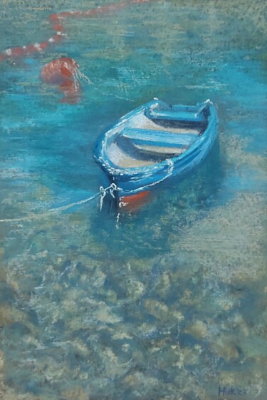 Peinture intitulée "Синяя лодка. Blue b…" par Irina Nikulina, Œuvre d'art originale, Pastel