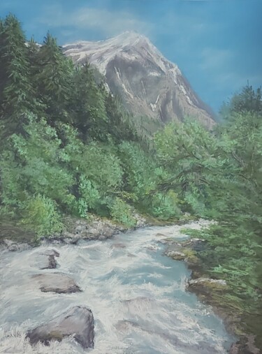 Painting titled "Горная река. Кавказ…" by Irina Nikulina, Original Artwork, Pastel