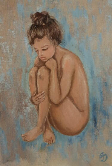 Painting titled "Nude girl in sadnes…" by Irina Oleynik, Original Artwork, Oil