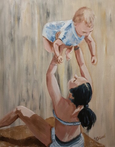 Peinture intitulée ""With mom." Woman a…" par Irina Oleynik, Œuvre d'art originale, Huile