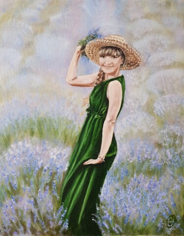 Schilderij getiteld "Girl on a lavender…" door Irina Oleynik, Origineel Kunstwerk, Olie