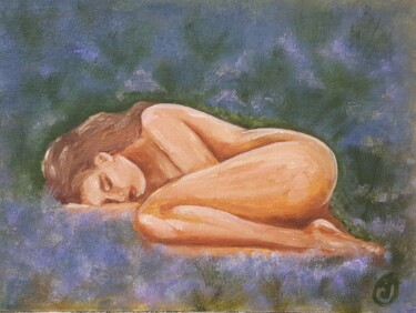 Painting titled ""Silent sleep". Sle…" by Irina Oleynik, Original Artwork, Oil Mounted on Cardboard