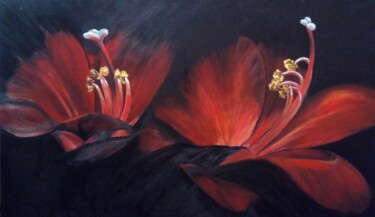 Malerei mit dem Titel "Painting red tulips…" von Irina Oleynik, Original-Kunstwerk, Öl