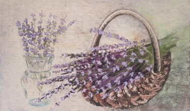 Painting titled "Lavender in a baske…" by Irina Oleynik, Original Artwork, Oil