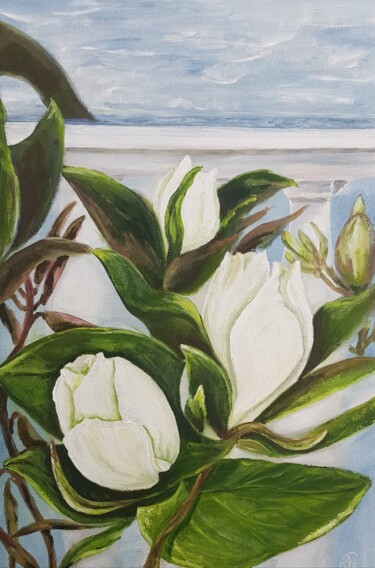 Painting titled "Magnolia painting.…" by Irina Oleynik, Original Artwork, Oil