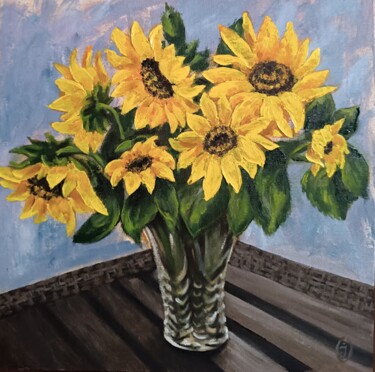 Schilderij getiteld "Sunflowers in a vas…" door Irina Oleynik, Origineel Kunstwerk, Olie