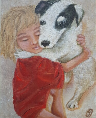 Картина под названием "Painting girl with…" - Irina Oleynik, Подлинное произведение искусства, Масло