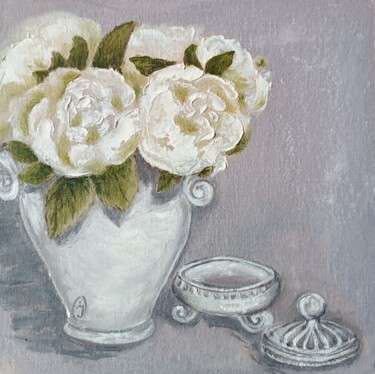 Pittura intitolato "Peonies in a vase o…" da Irina Oleynik, Opera d'arte originale, Olio