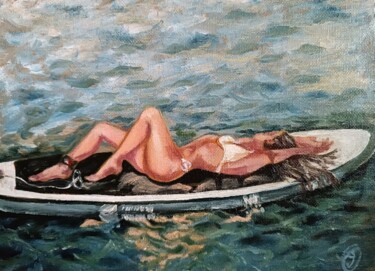 Painting titled "Girl in a boat Pain…" by Irina Oleynik, Original Artwork, Oil