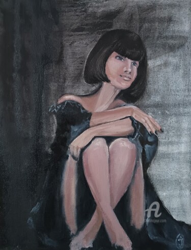 Painting titled "Black and white por…" by Irina Oleynik, Original Artwork, Oil