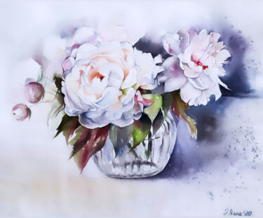 Painting titled "White flowers" by Irina Ponna, Original Artwork, Watercolor