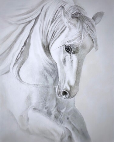 Pintura titulada "White horse" por Irina Ponna, Obra de arte original, Pastel