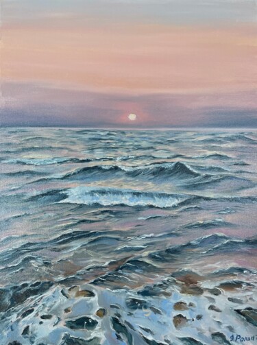 Painting titled "Sunrise on the Blac…" by Irina Ponna, Original Artwork, Oil Mounted on Wood Stretcher frame