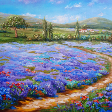 Painting titled "Provence summer lan…" by Irina Prokofeva, Original Artwork, Oil Mounted on Wood Stretcher frame