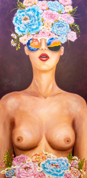 Картина под названием "Nude girl dressed i…" - Ирина Прокофьева, Подлинное произведение искусства, Масло Установлен на Дерев…