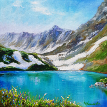 Картина под названием "Mountain Lake Chela…" - Ирина Прокофьева, Подлинное произведение искусства, Масло Установлен на Дерев…