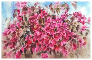 Painting titled "Lush flower bouquet…" by Irina Pronina, Original Artwork, Watercolor