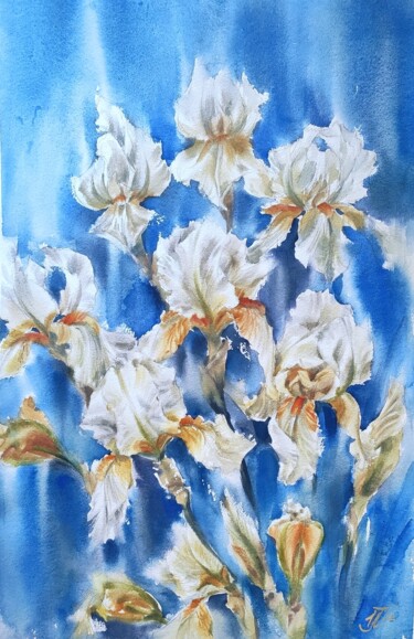 Pintura intitulada "Painting with irise…" por Irina Pronina, Obras de arte originais, Aquarela