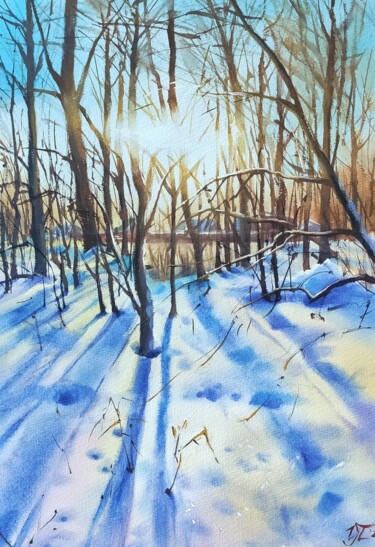 Peinture intitulée "Winter view Sunny m…" par Irina Pronina, Œuvre d'art originale, Aquarelle