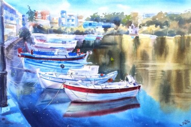 绘画 标题为“Boats at the shore.…” 由Irina Pronina, 原创艺术品, 水彩