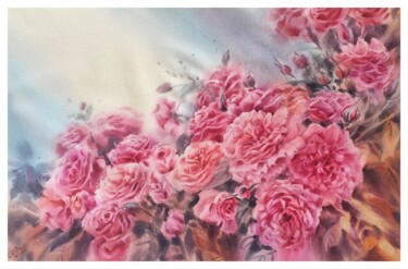 Peinture intitulée "Flowers Coral roses…" par Irina Pronina, Œuvre d'art originale, Aquarelle
