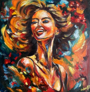 Painting titled "Félicita" by Irina R, Original Artwork, Oil Mounted on Wood Stretcher frame