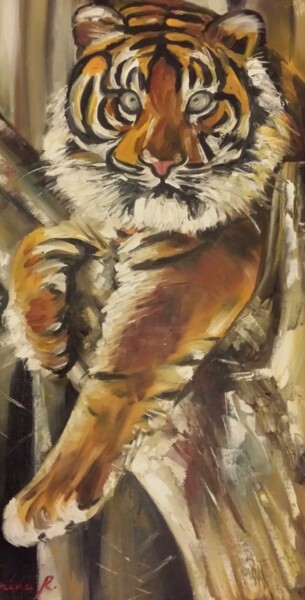 Pittura intitolato "Tigre" da Irina R, Opera d'arte originale, Olio Montato su Telaio per barella in legno