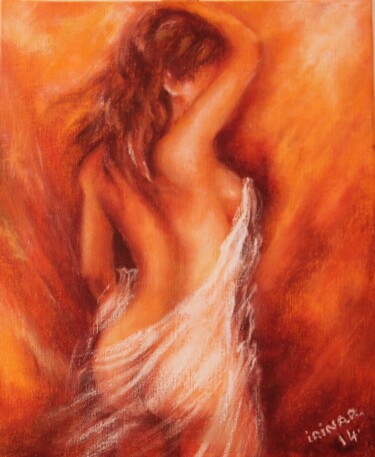 Painting titled "Ni orange" by Irina R, Original Artwork, Pastel Mounted on Wood Stretcher frame