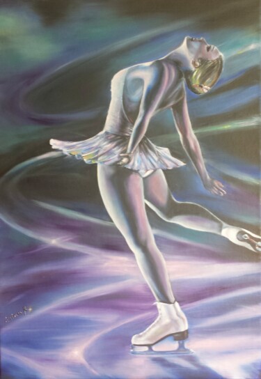 Painting titled "Patineuse" by Irina R, Original Artwork, Oil Mounted on Wood Stretcher frame