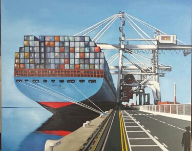 Painting titled "Le port du Havre" by Irina R, Original Artwork, Oil Mounted on Wood Stretcher frame