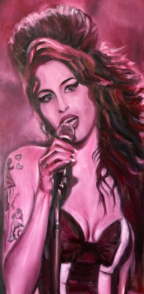 Painting titled "Amy, back to black" by Irina R, Original Artwork, Oil Mounted on Wood Stretcher frame
