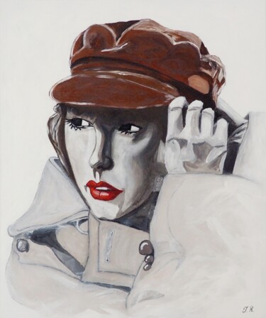 Painting titled "Bakerboy Cap - Girl" by Irina Reitz, Original Artwork, Acrylic Mounted on Wood Stretcher frame