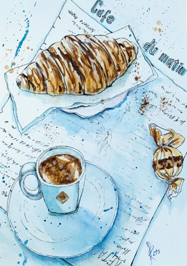 Dessin intitulée "Bon Cafe (DHL expre…" par Irina Rets, Œuvre d'art originale, Aquarelle