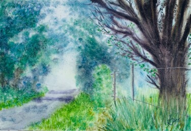Картина под названием "The morning mist (D…" - Irina Rets, Подлинное произведение искусства, Акварель