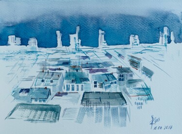 Картина под названием "Paris rooftops (DHL…" - Irina Rets, Подлинное произведение искусства, Акварель