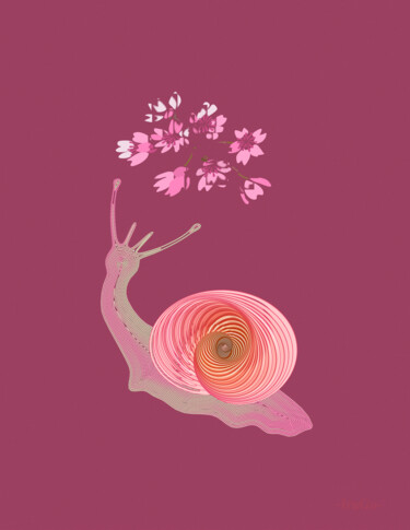 「Pink snail」というタイトルのデジタルアーツ Ирина Рыжкова (Ira Go)によって, オリジナルのアートワーク, 2Dデジタルワーク