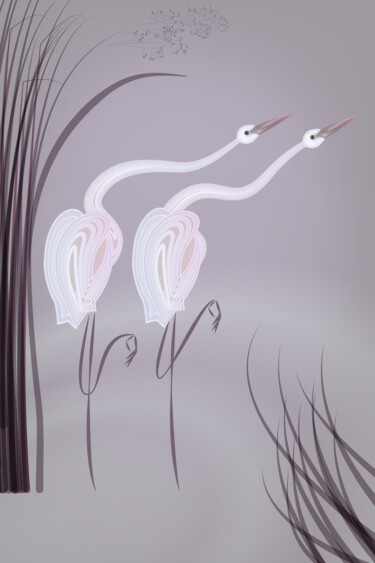 「Two curious herons」というタイトルのデジタルアーツ Ирина Рыжкова (Ira Go)によって, オリジナルのアートワーク, 2Dデジタルワーク