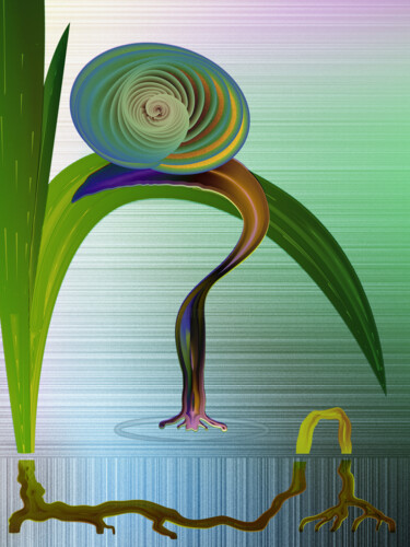 Digital Arts titled "Snail at a watering…" by Irina Ryzkova (Ira Go), Original Artwork, 2D Digital Work