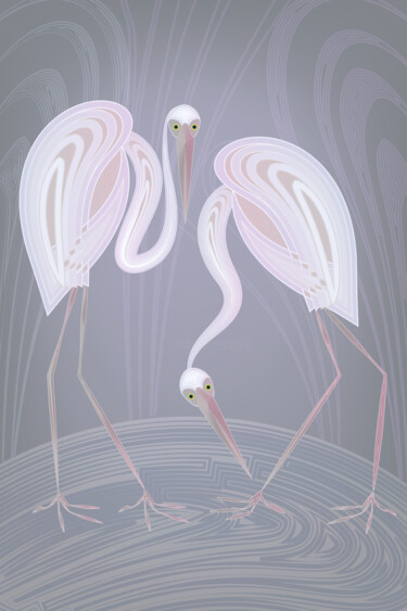 Digital Arts titled "White herons" by Irina Ryzkova (Ira Go), Original Artwork, 2D Digital Work