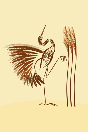 「Dancing Crane. Sepi…」というタイトルのデジタルアーツ Ирина Рыжкова (Ira Go)によって, オリジナルのアートワーク, 2Dデジタルワーク