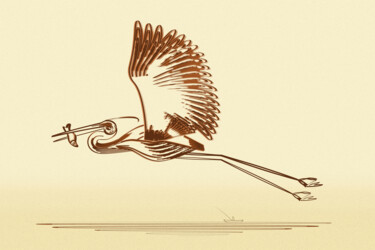 Digitale Kunst mit dem Titel "Heron with fish" von Irina Ryzkova (Ira Go), Original-Kunstwerk, 2D digitale Arbeit
