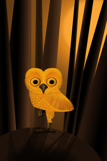 Digitale Kunst mit dem Titel "Golden owl" von Irina Ryzkova (Ira Go), Original-Kunstwerk, 2D digitale Arbeit