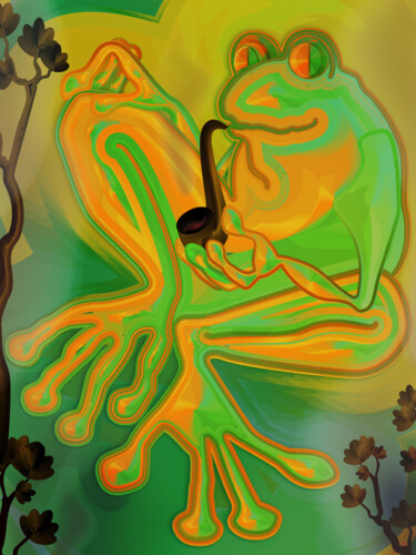 Digital Arts titled "Frog with pipe" by Irina Ryzkova (Ira Go), Original Artwork, 2D Digital Work