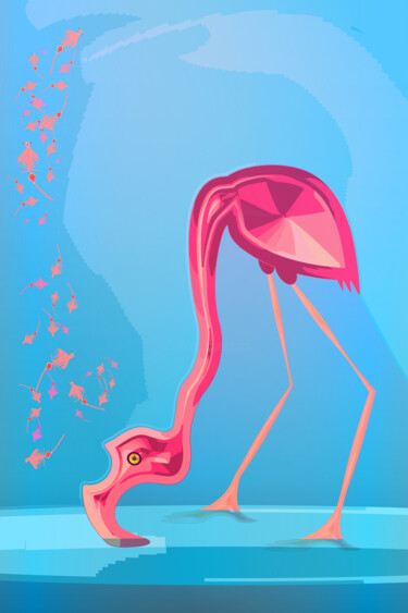 Arte digitale intitolato "Flamingo. Crayfish…" da Irina Ryzkova (Ira Go), Opera d'arte originale, Lavoro digitale 2D
