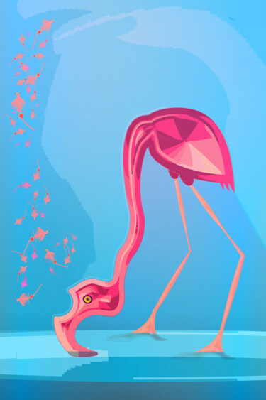 Digital Arts titled "Flamingo. Crayfish…" by Irina Ryzkova (Ira Go), Original Artwork, 2D Digital Work