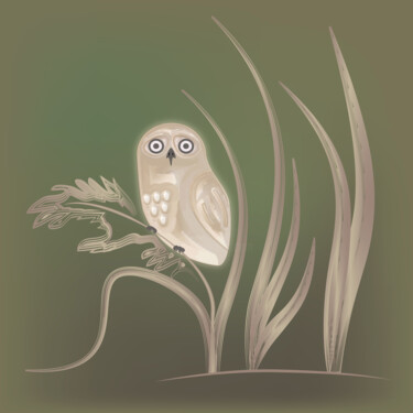 Digital Arts titled "Owl in the grass" by Irina Ryzkova (Ira Go), Original Artwork, 2D Digital Work