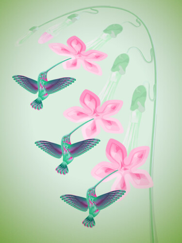Digital Arts titled "Hummingbird Breakfa…" by Irina Ryzkova (Ira Go), Original Artwork, 2D Digital Work