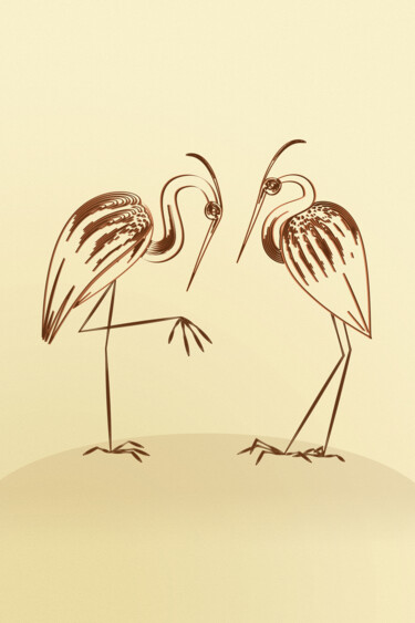 Digitale Kunst mit dem Titel "Two herons. Sepia a…" von Irina Ryzkova (Ira Go), Original-Kunstwerk, 2D digitale Arbeit