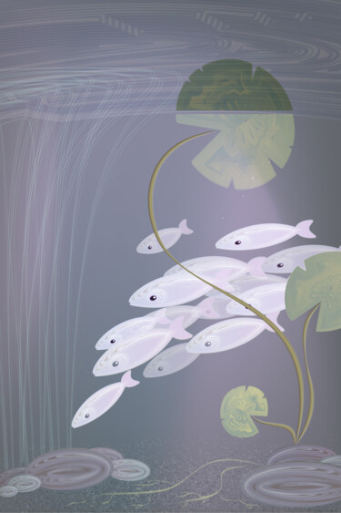 Arts numériques intitulée "School of small fish" par Irina Ryzkova (Ira Go), Œuvre d'art originale, Peinture numérique
